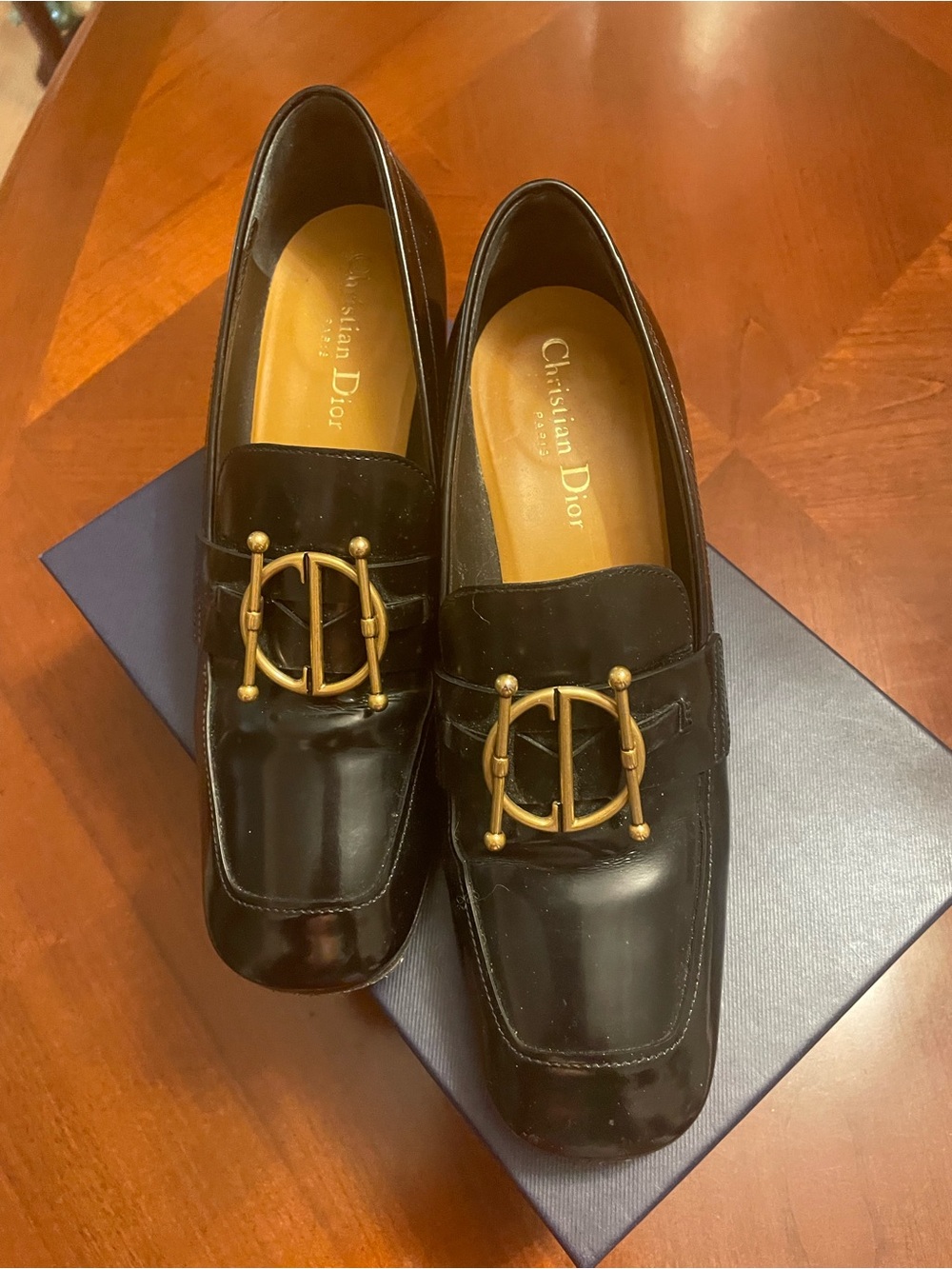 Dior Black Leather women ‘s Loafers with Gold CD Hardware
